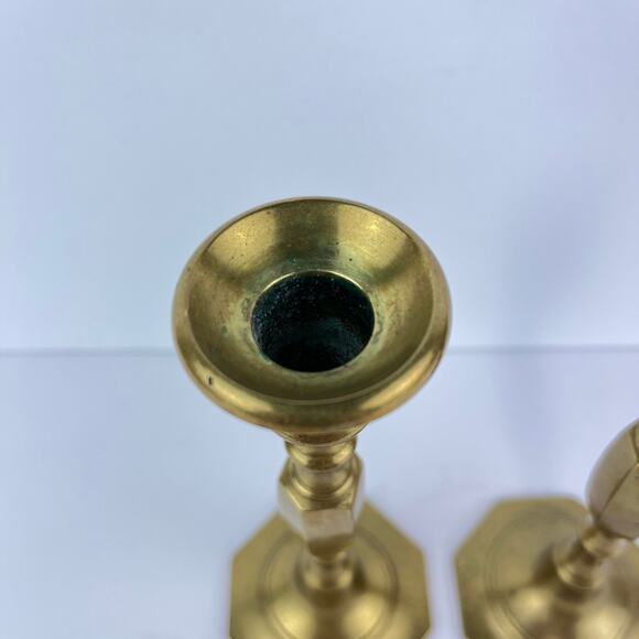 Vintage Pair of 7.5" Solid Brass Candle Stick Holders - Picture 5 of 7